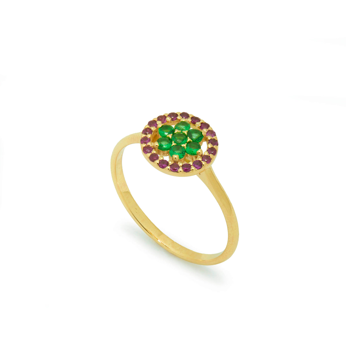 RG1896-1 Classic Gold Flower Ring with Ruby and Emerald Stones