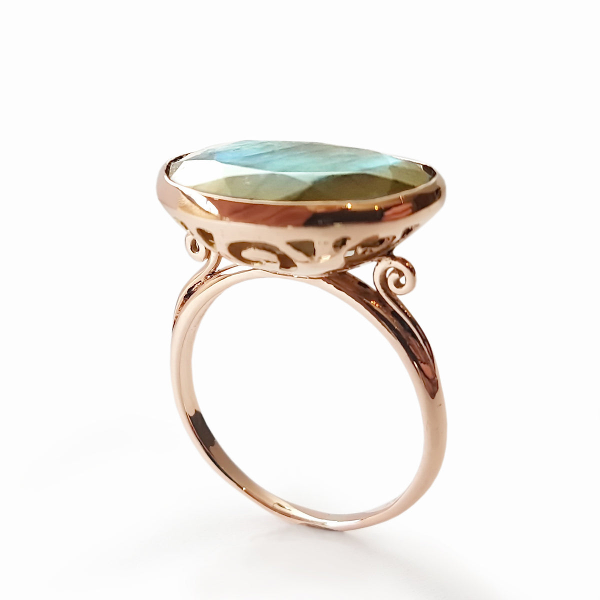 RG1502-2 Rose Gold Victorian Ring with Labradorite