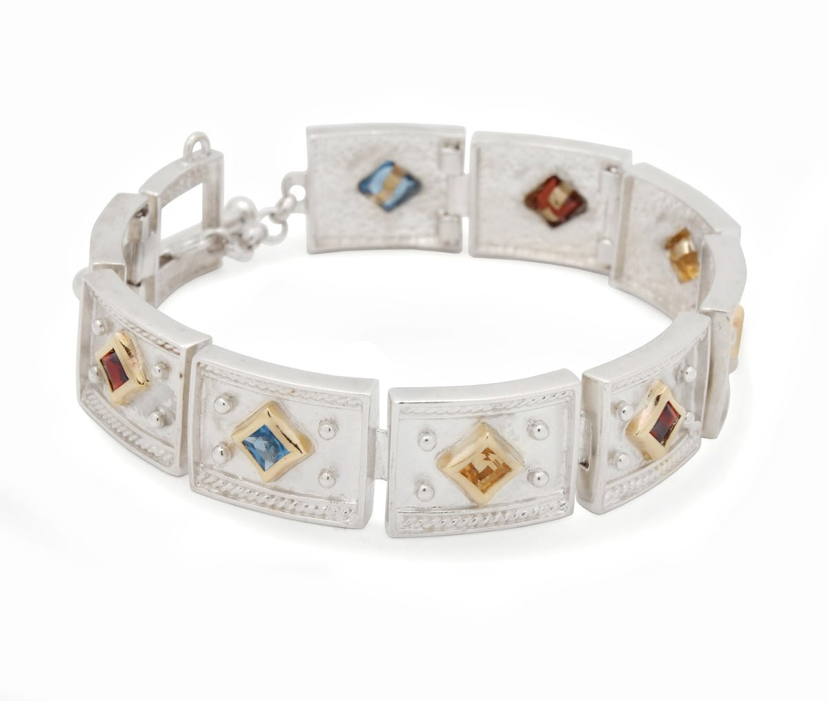 B6603 Two Tone Ethnic Bracelet with Colorful Stones