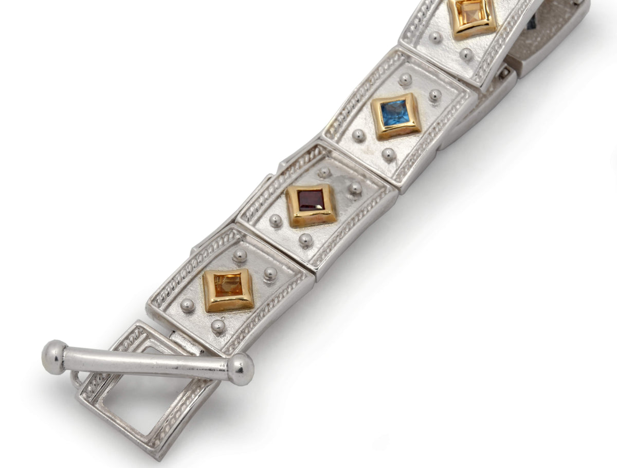 B6603 Two Tone Ethnic Bracelet with Colorful Stones