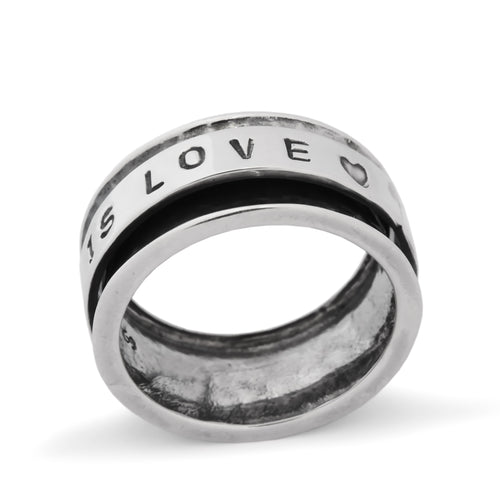 R1012R Personalized Rustic Spinner ring with hand stamp statement