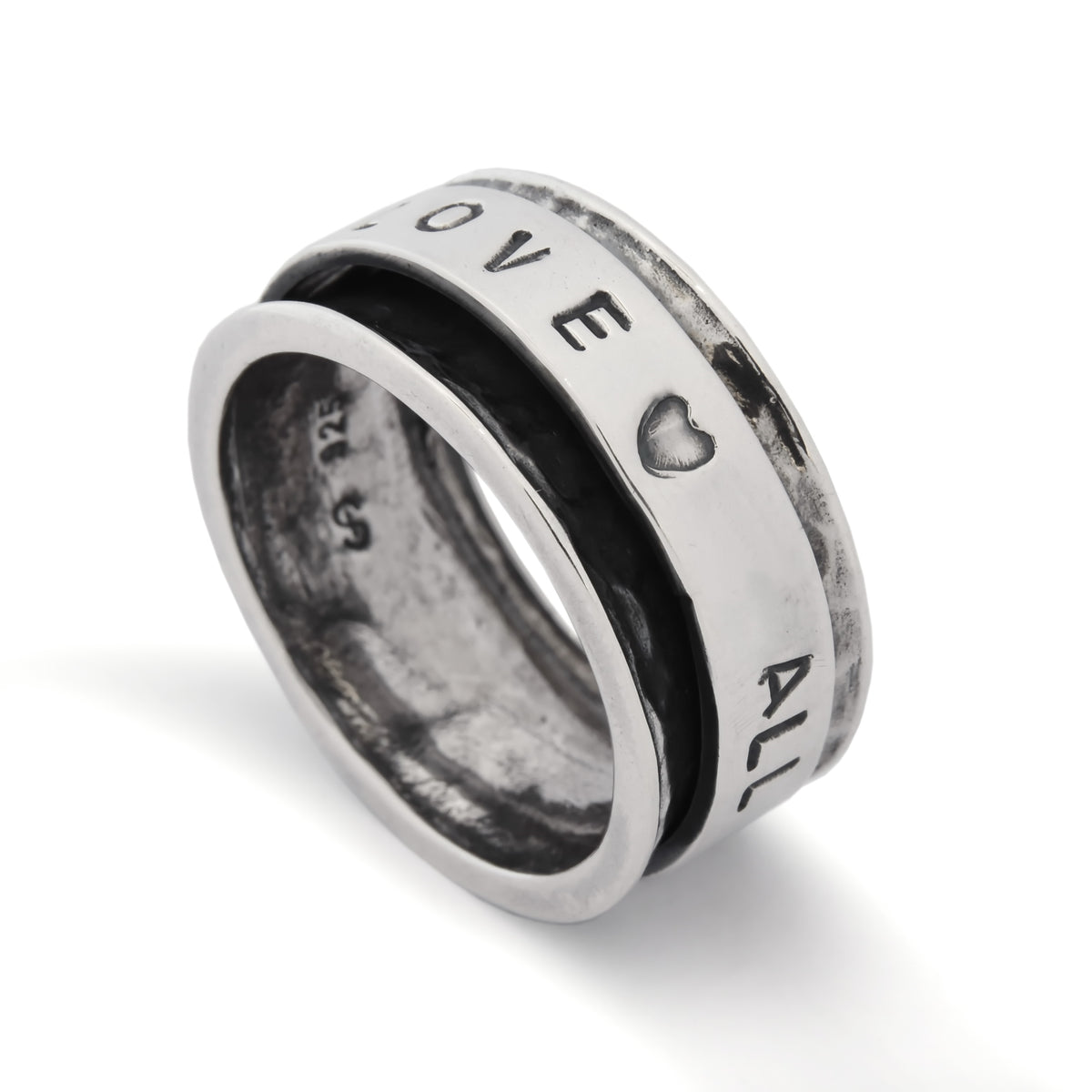 R1012R Personalized Rustic Spinner ring with hand stamp statement