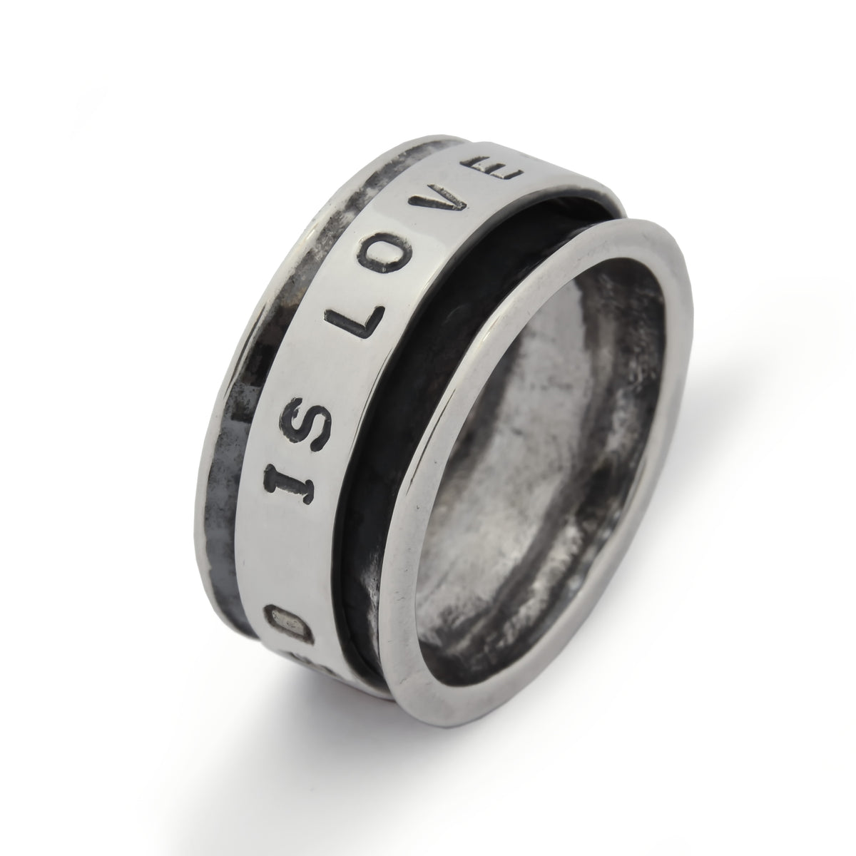 R1012R Personalized Rustic Spinner ring with hand stamp statement