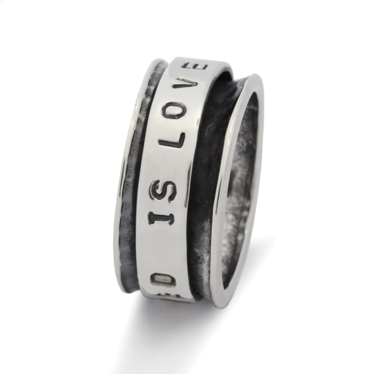 R1012R Personalized Rustic Spinner ring with hand stamp statement