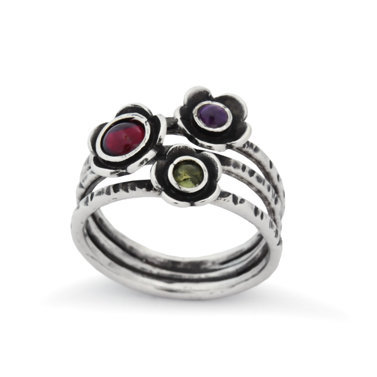 R1686-3 Triple Silver ring with three birthsones