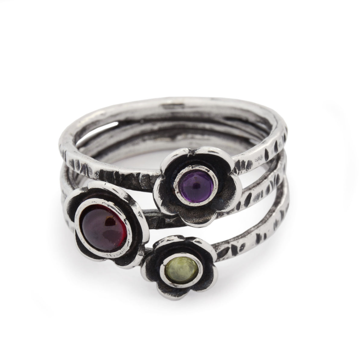 R1686-3 Triple Silver ring with three birthsones