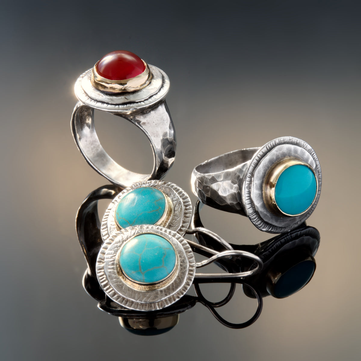 R1432 Rustic Two Tone ring with Turquoise