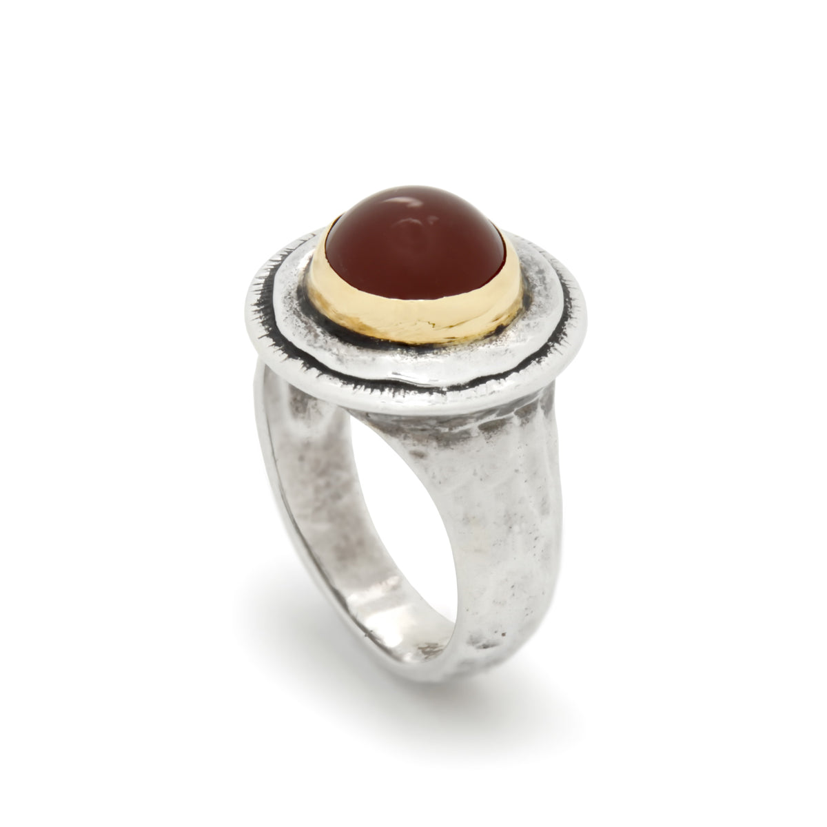 R1432 Rustic Two Tone ring with Red Carnelian