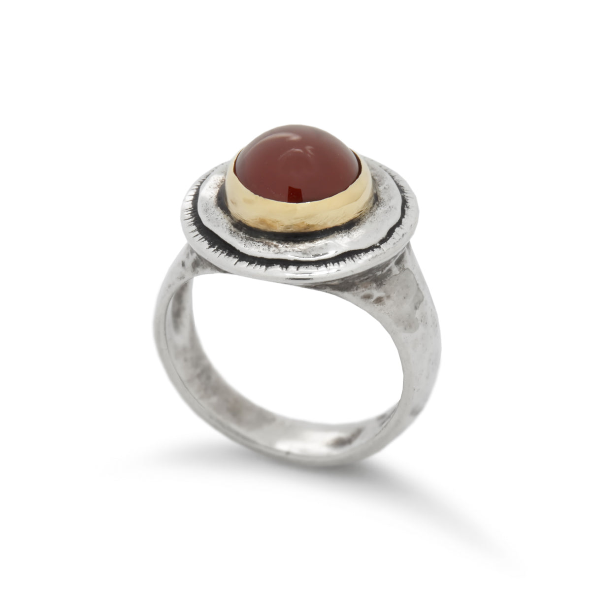 R1432 Rustic Two Tone ring with Red Carnelian