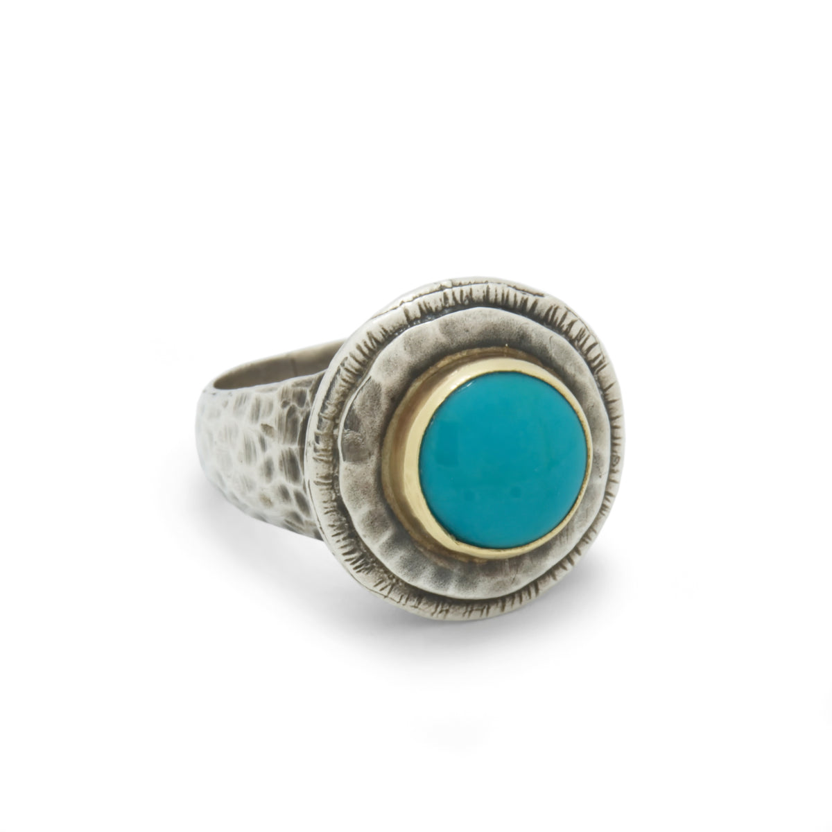 R1432 Rustic Two Tone ring with Turquoise