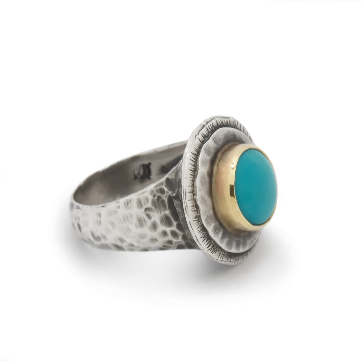 R1432 Rustic Two Tone ring with Turquoise