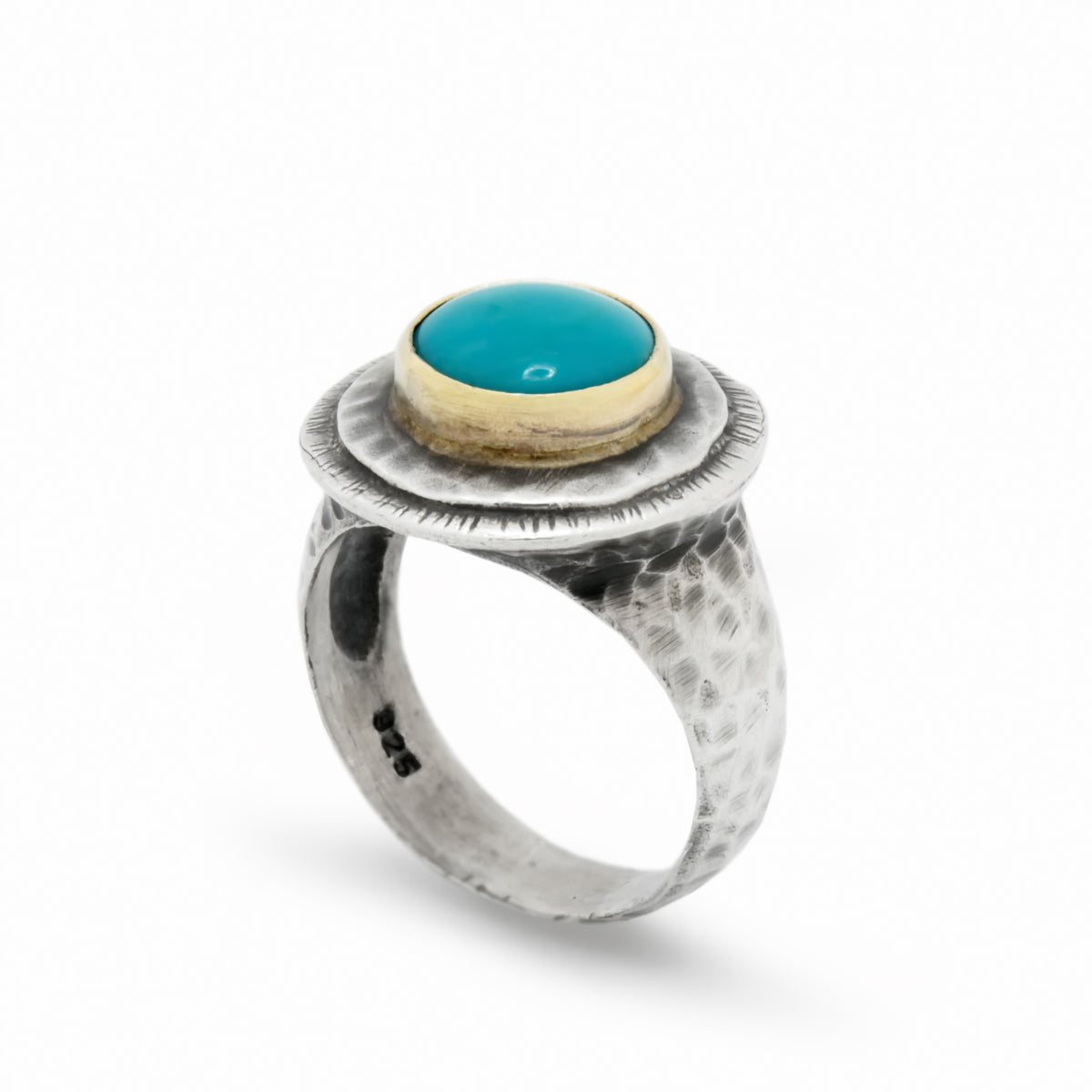 R1432 Rustic Two Tone ring with Turquoise