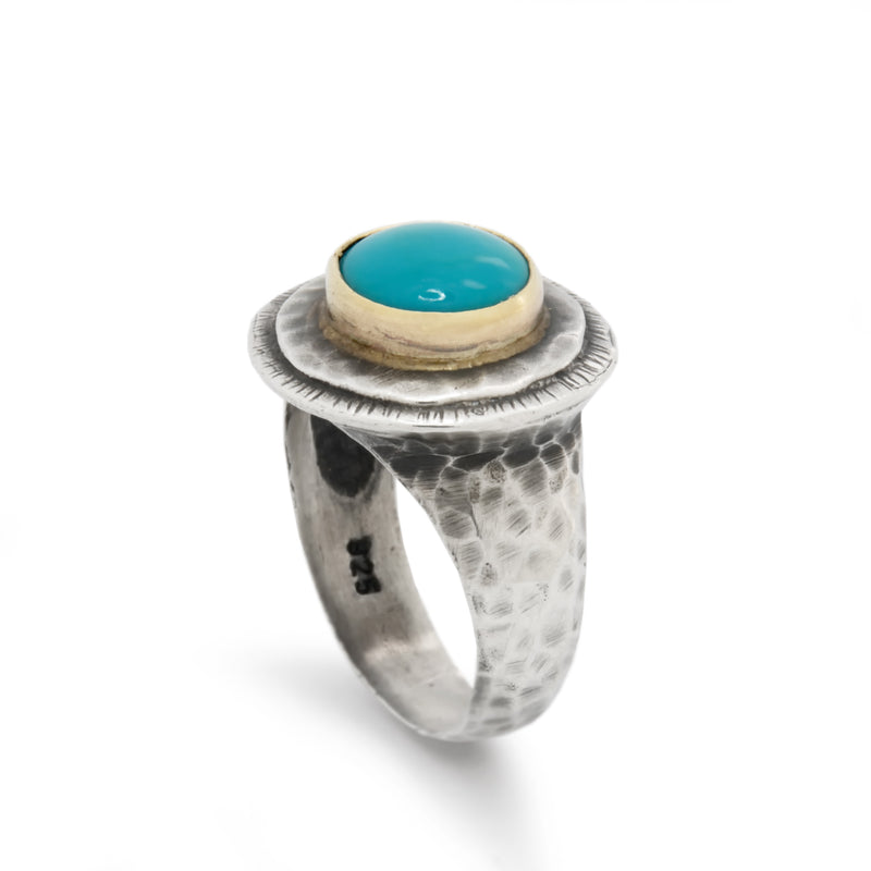 R1432 Rustic Two Tone ring with Turquoise
