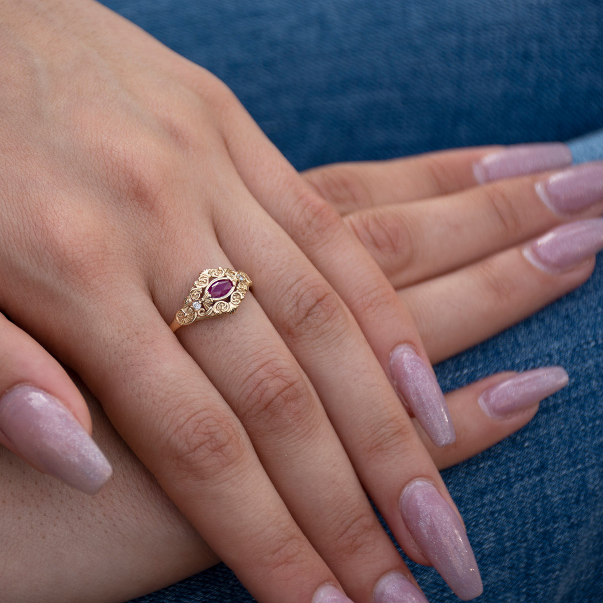 RG1885 Victorian Ring with Ruby and Diamonds