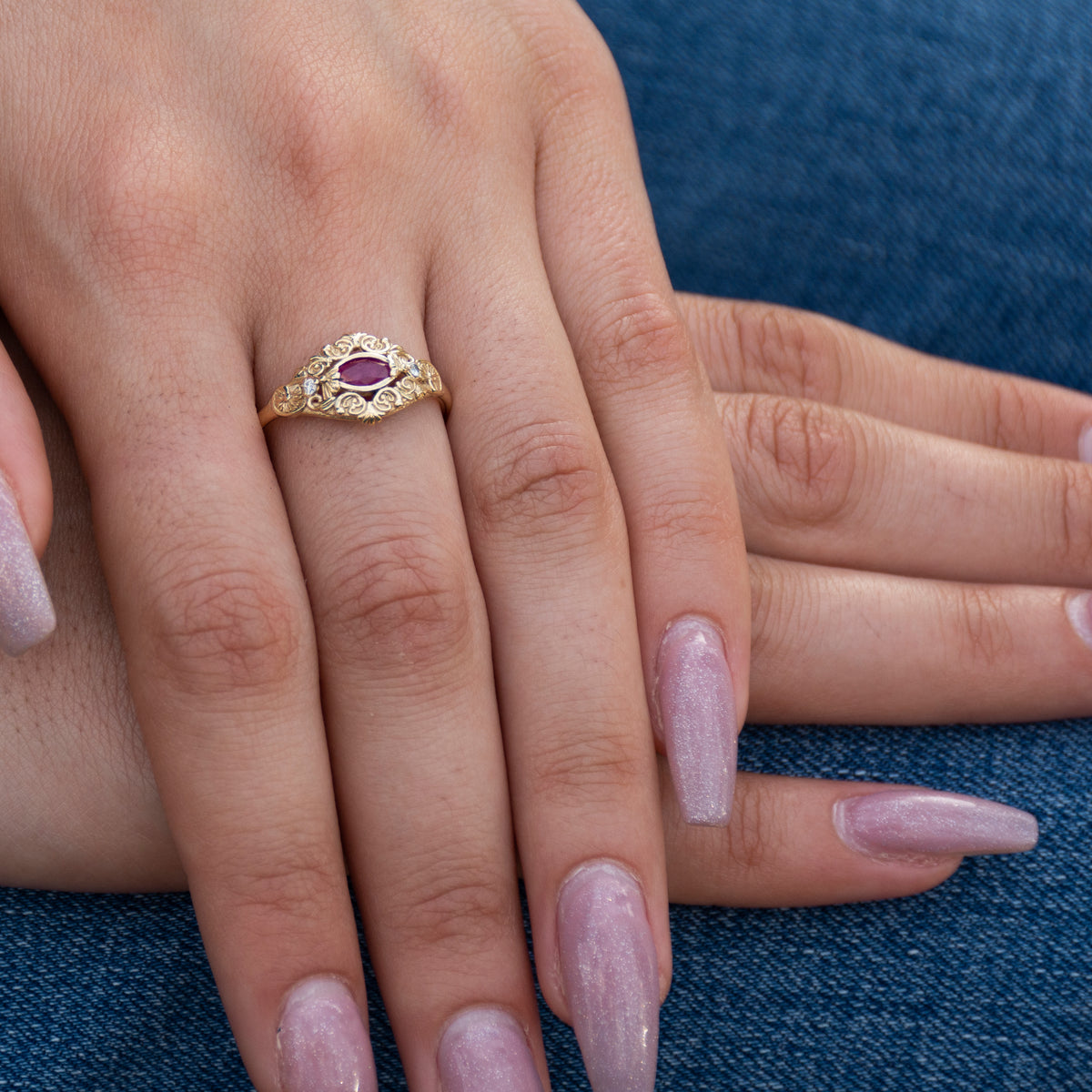 RG1885 Victorian Ring with Ruby and Diamonds