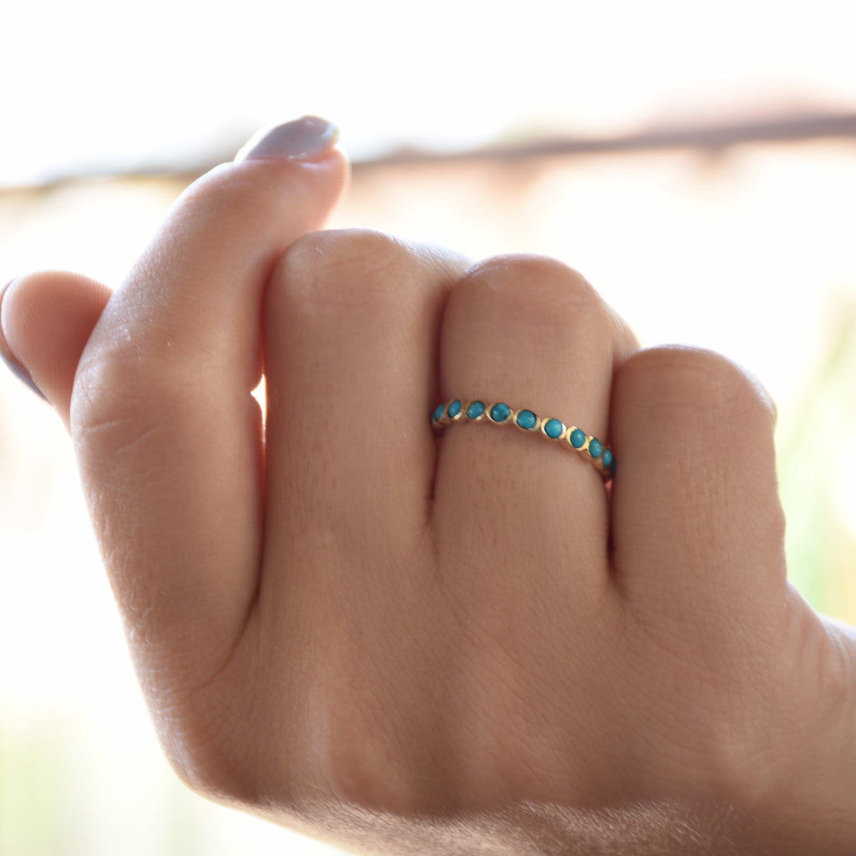 R1791S Silver Stacking Ring with Turquoise stones