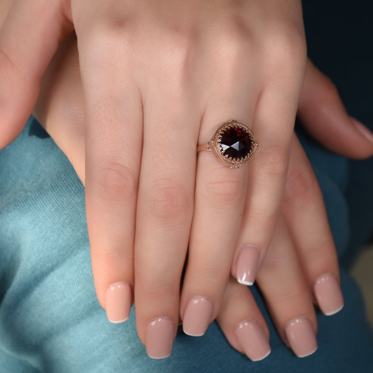 RG1247 Victorian crown Garnet ring