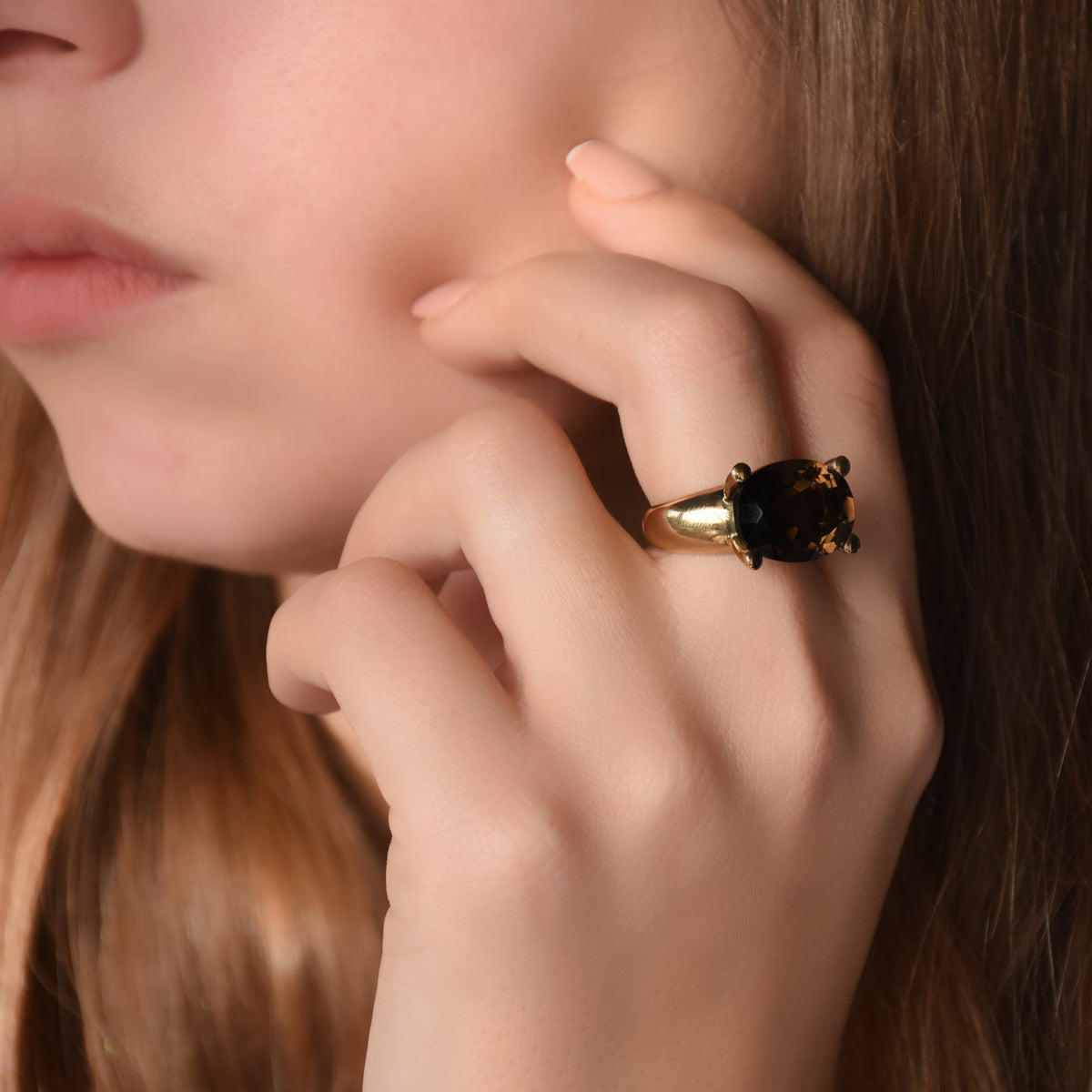 RG1210 Oval Smokey Quartz gold ring