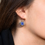 R1137+  Sapphire Jewelry Set of Oval two tone ring and drop earrings