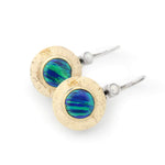 E0361BG Textured Gold and Silver Earrings with Blue Opal and Pearls