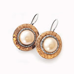 E7820C Textured Mixed Metals Pearl Earrings