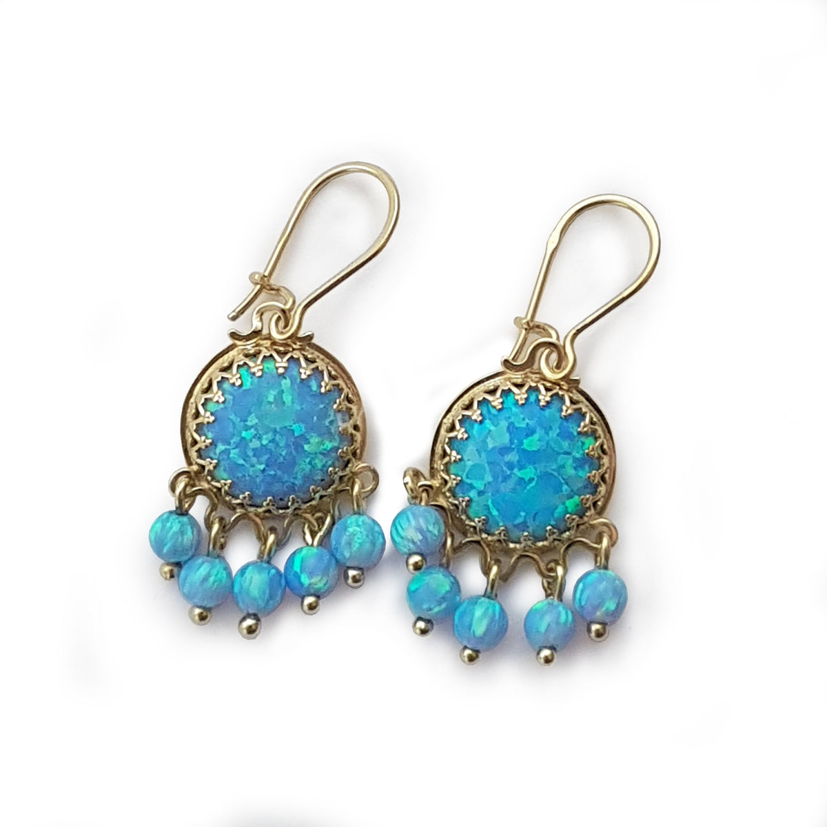 EG0711-1 Gold Crown Earrings with Opals