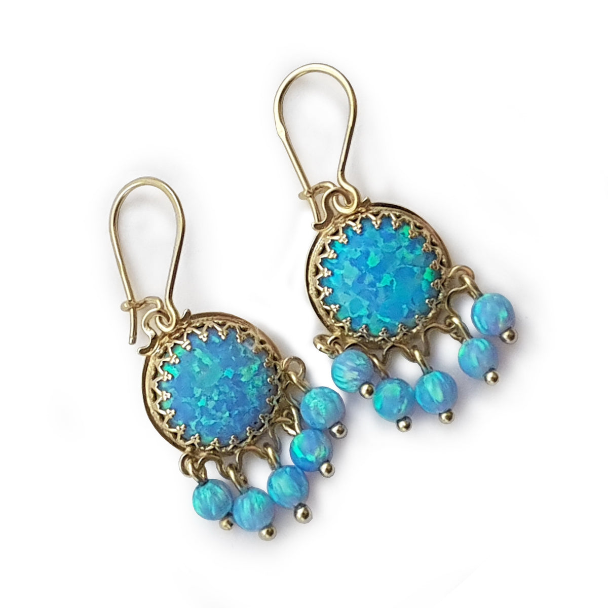 EG0711-1 Gold Crown Earrings with Opals