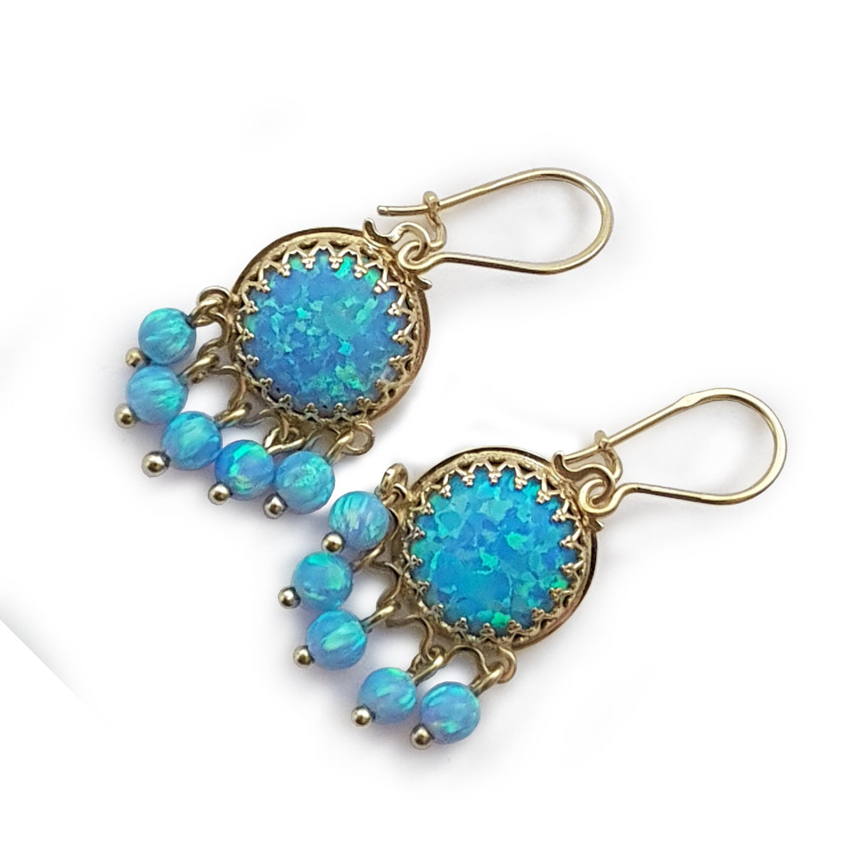 EG0711-1 Gold Crown Earrings with Opals