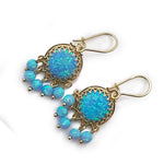 EG0711-1 Gold Crown Earrings with Opals