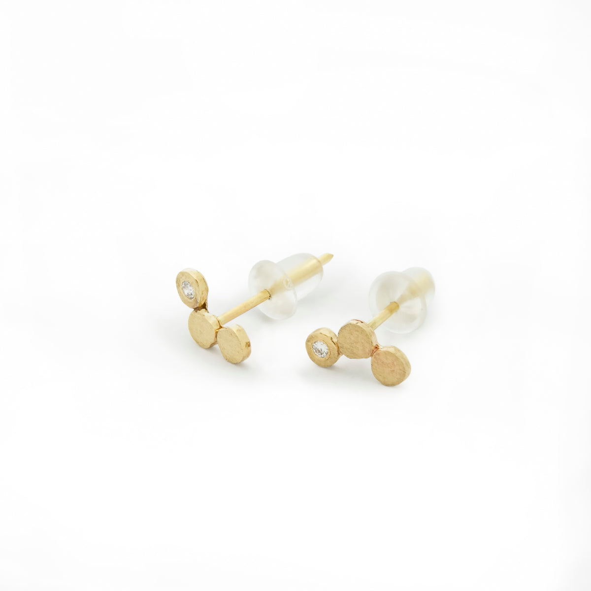 EG0757A-1 Three Gold Dots Studs with Diamonds