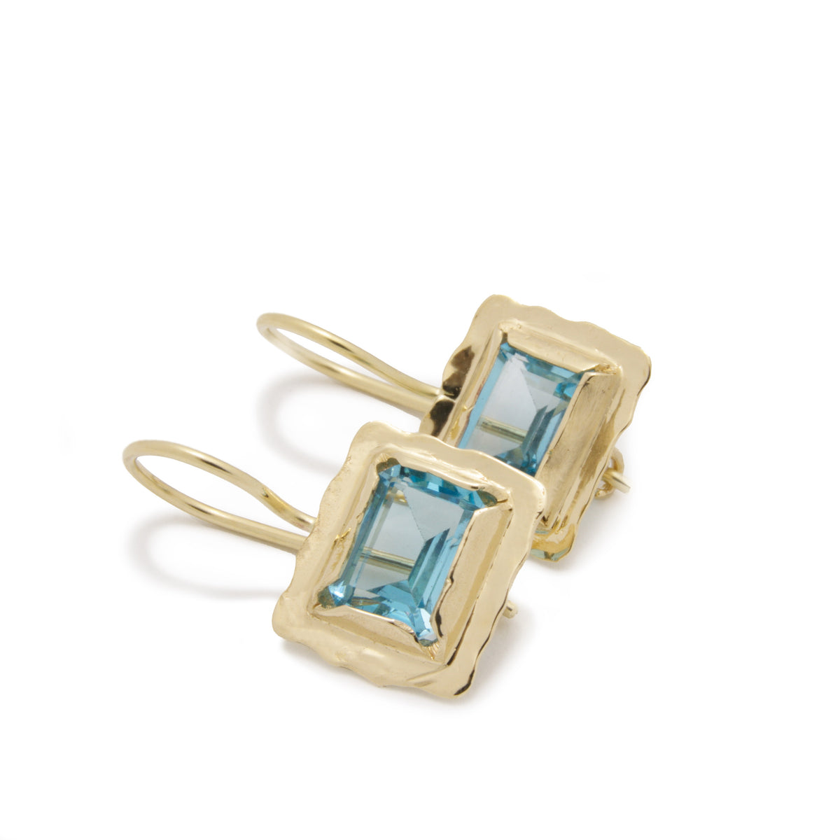 EG0781B Textured Gold Square Earrings with Blue Topaz