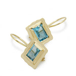 EG0781B Textured Gold Square Earrings with Blue Topaz