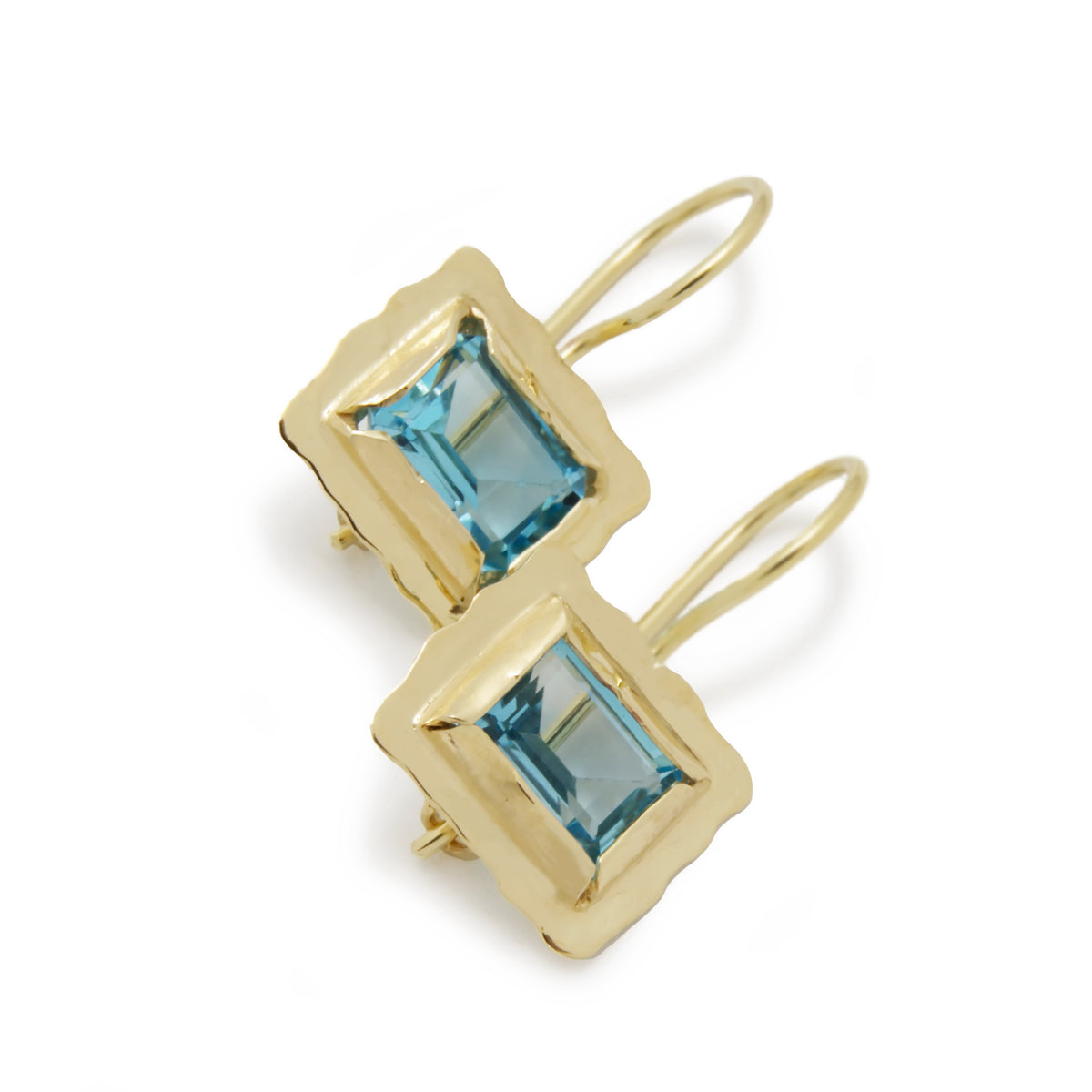 EG0781B Textured Gold Square Earrings with Blue Topaz