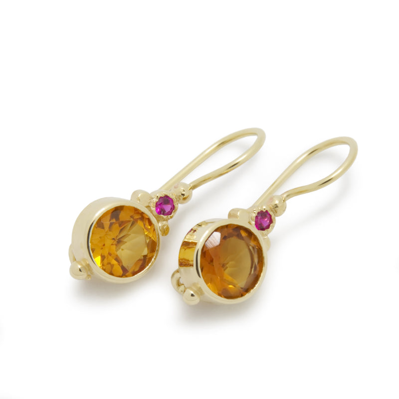 EG2217 Gold Drop Earrings with Citrine and Ruby