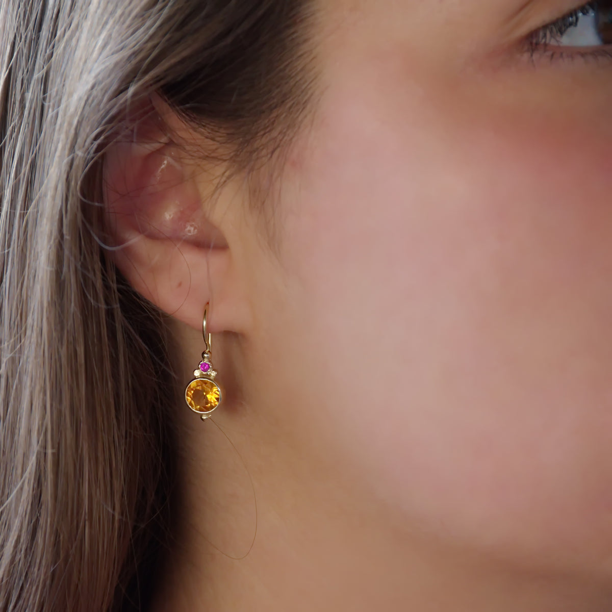 EG2217 Gold Drop Earrings with Citrine and Ruby