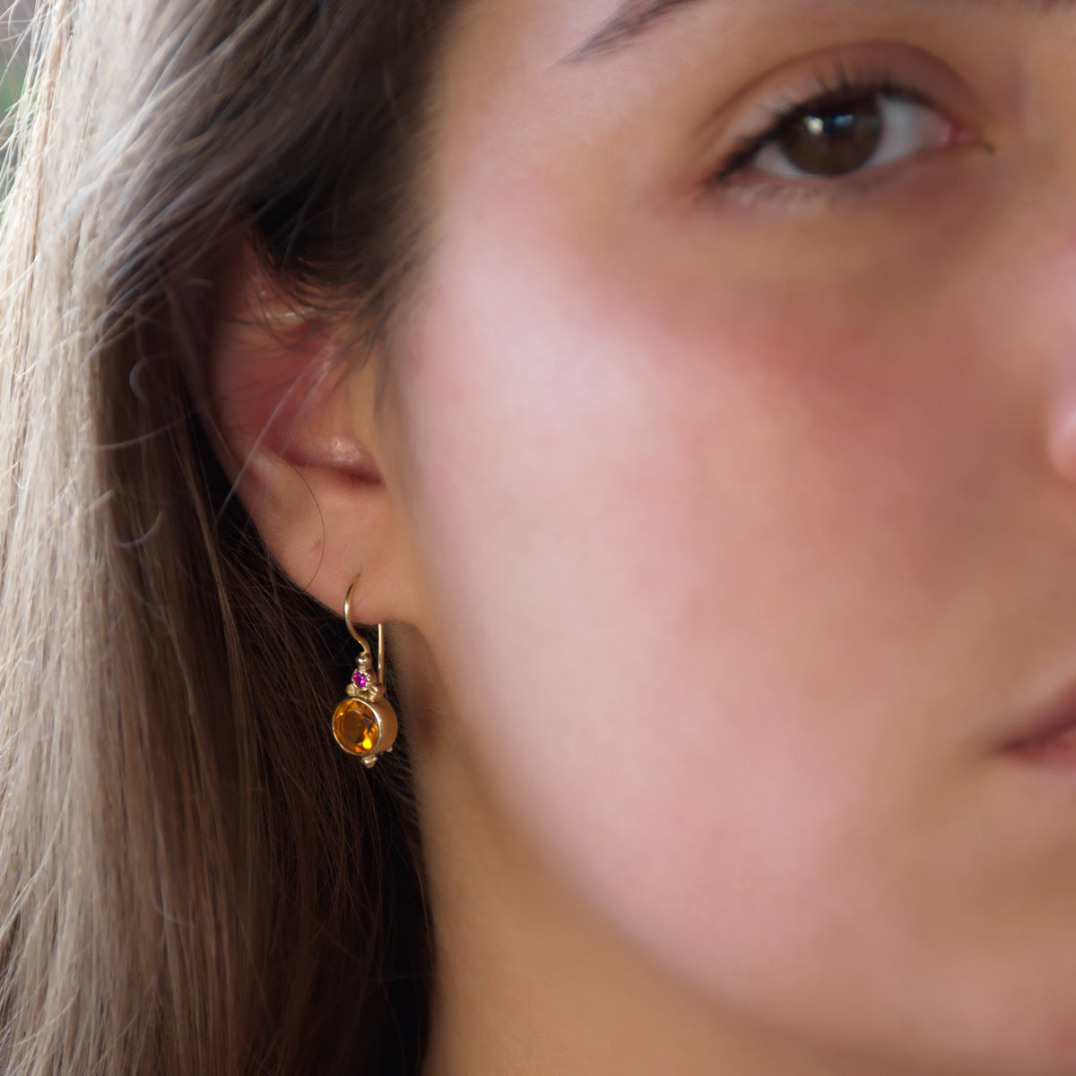 EG2217 Gold Drop Earrings with Citrine and Ruby