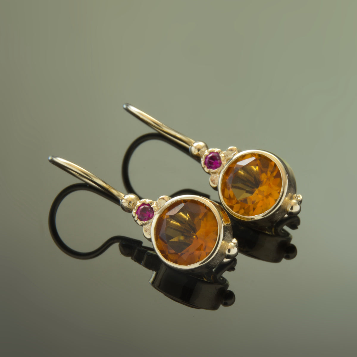 EG2217 Gold Drop Earrings with Citrine and Ruby