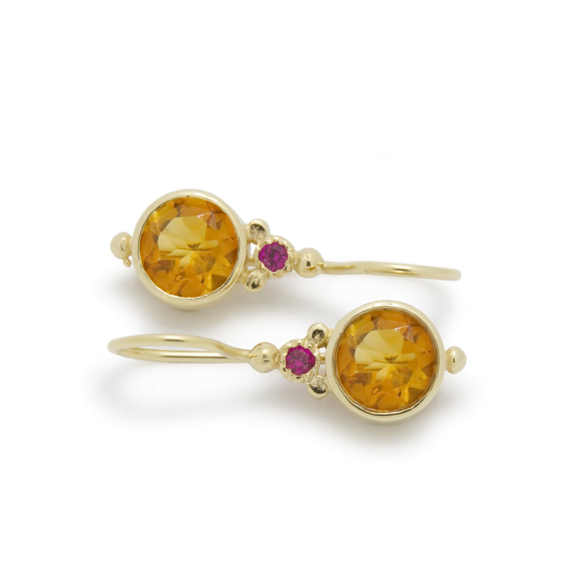EG2217 Gold Drop Earrings with Citrine and Ruby