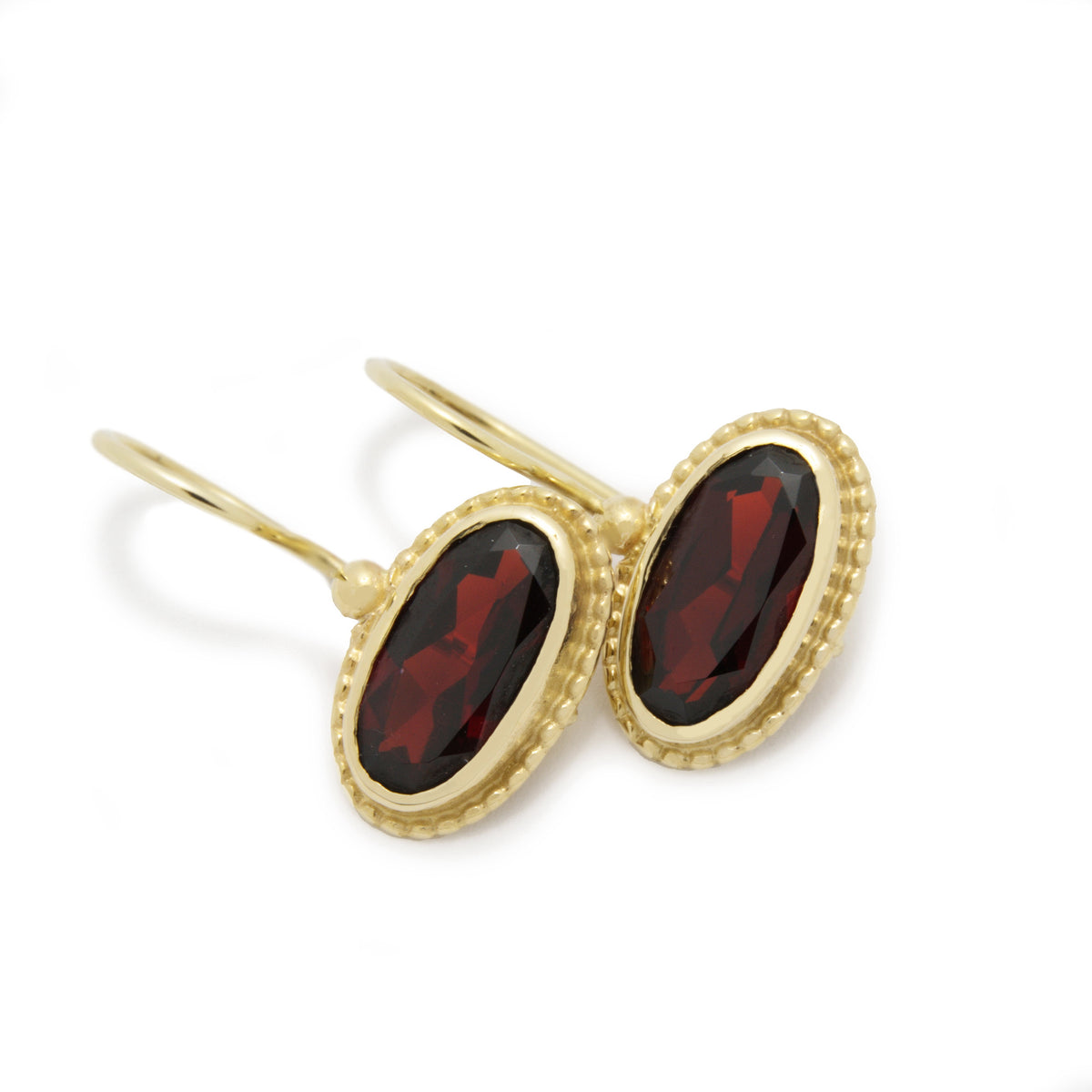 EG2218-2 Oval Gold Earrings with Garnet