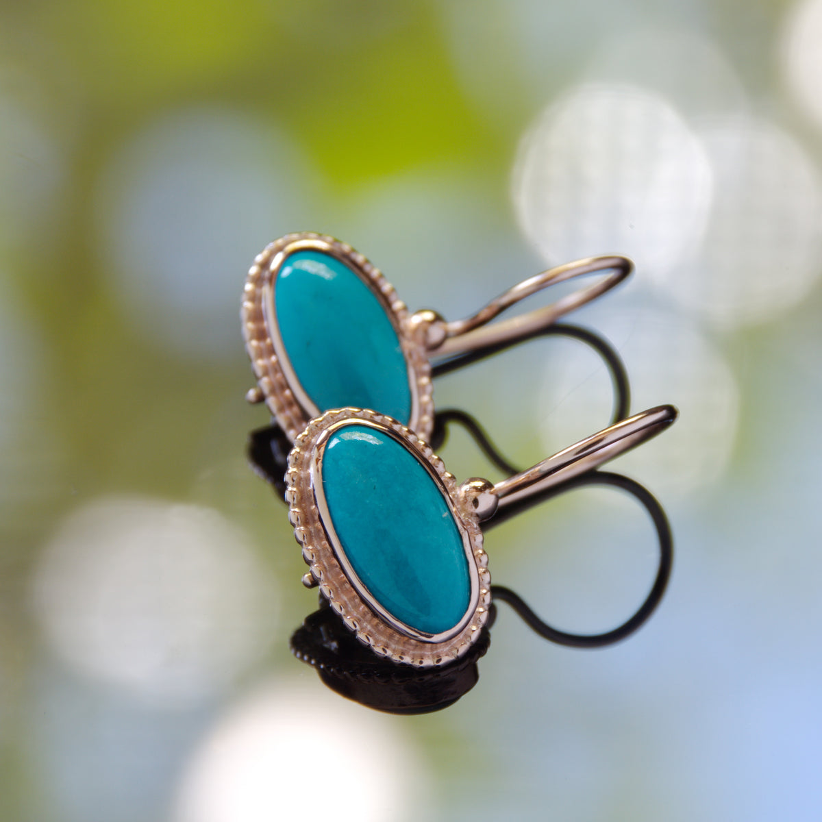 EG2218-3 Oval Gold Earrings with Turquoise