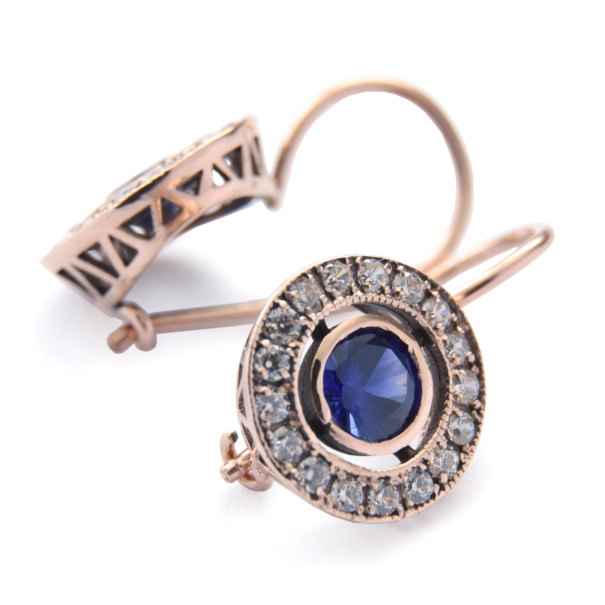 EG2219-1 Gold Drop Earrings with Blue Sapphire and Clear Zircons