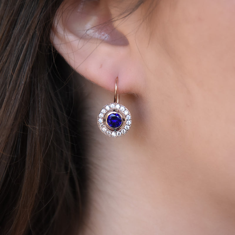 EG2219-1 Gold Drop Earrings with Blue Sapphire and Clear Zircons