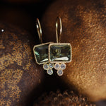 EG2221 Gold Square Drop Earrings with Green Spinel