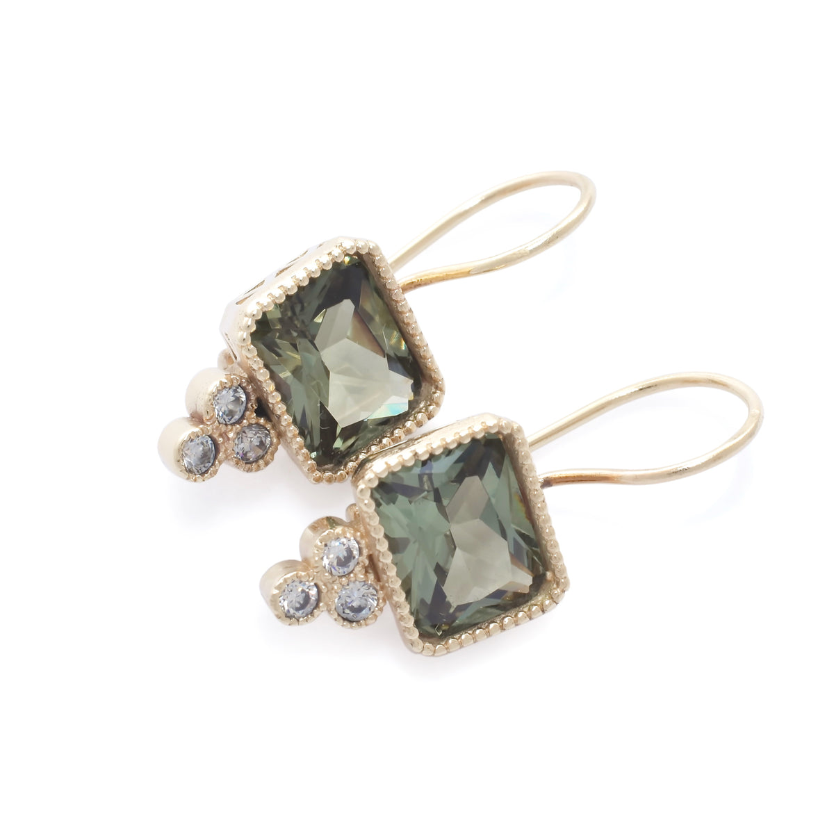 EG2221 Gold Square Drop Earrings with Green Spinel