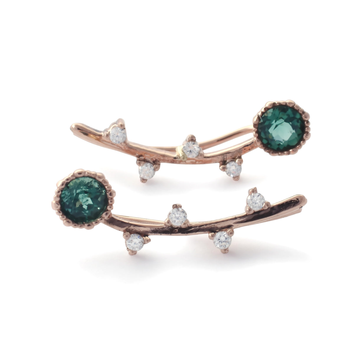 EG2222-1 Rose Gold Climbers earrings with Green Spinel and Diamonds