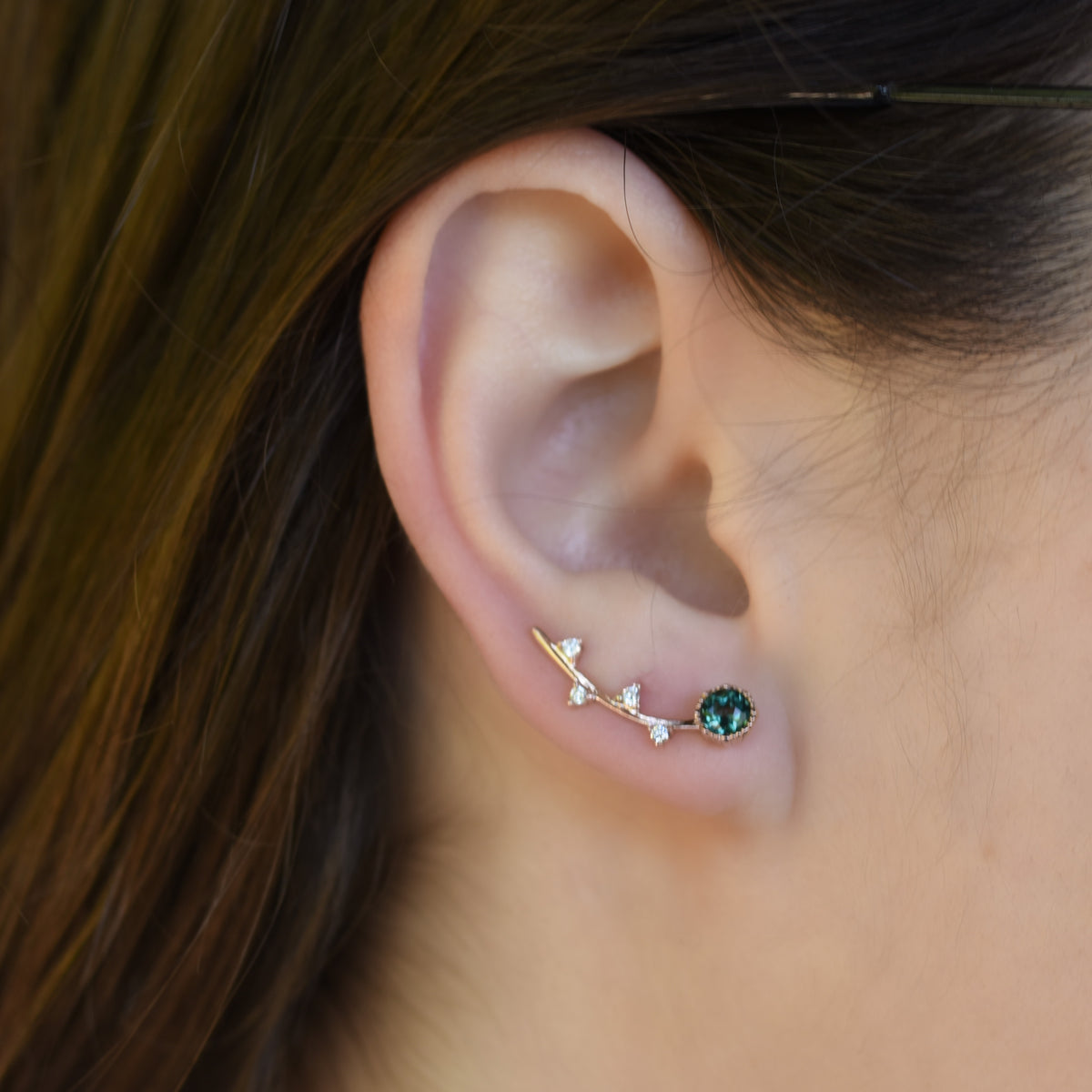 EG2222-1 Rose Gold Climbers earrings with Green Spinel and Diamonds