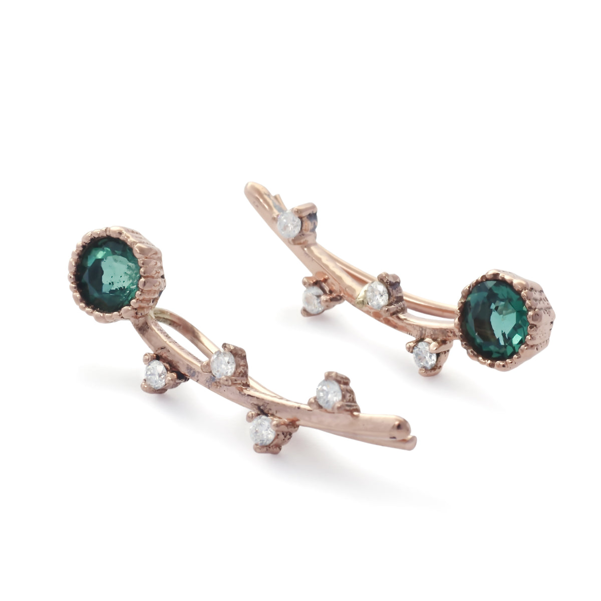 EG2222-1 Rose Gold Climbers earrings with Green Spinel and Diamonds