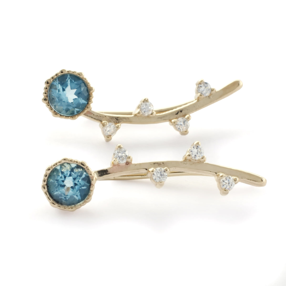 EG2222 Gold Climbers earrings with Blue Topaz and Diamonds