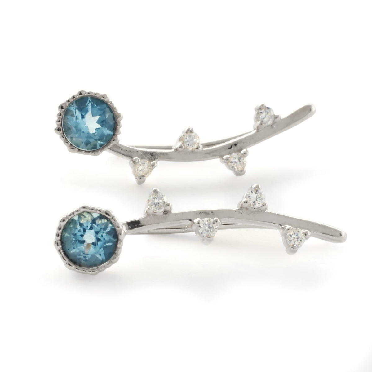 EG2222 White Gold Climbers earrings with Blue Topaz and Diamonds