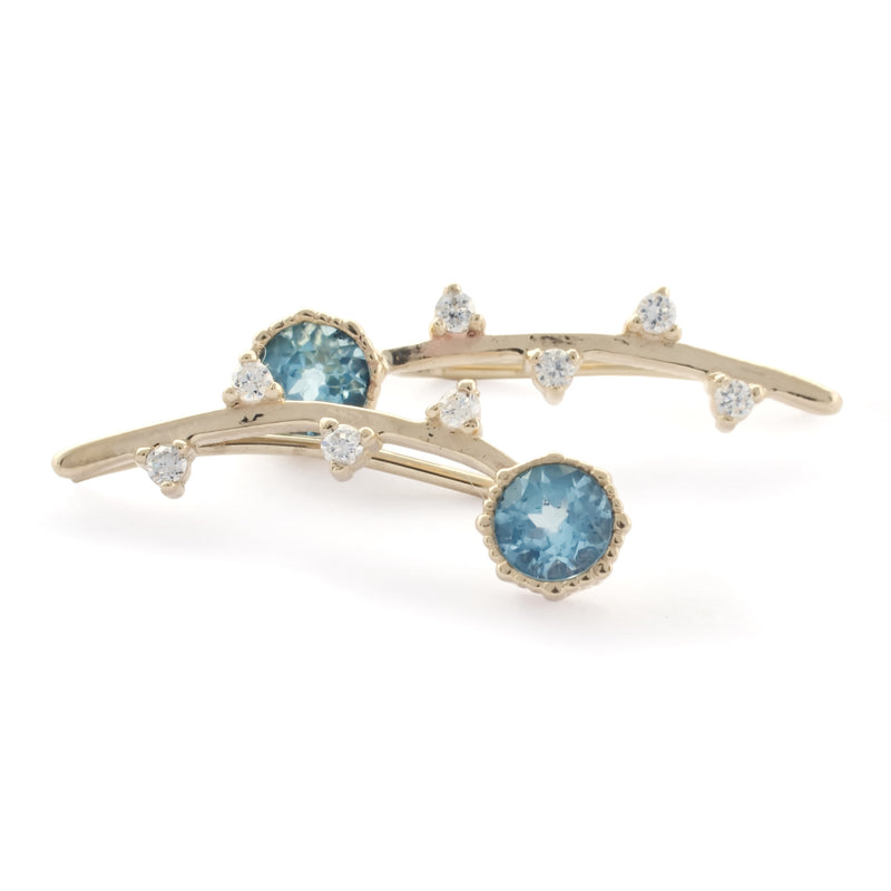 EG2222 Gold Climbers earrings with Blue Topaz and Diamonds